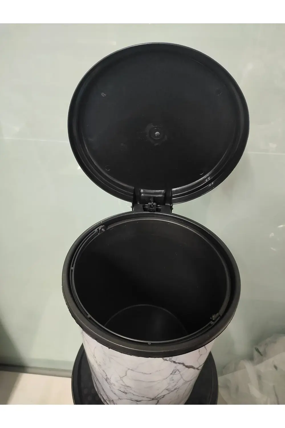 3'lü Mermer Desen Pedallı Çöp Kovası Seti