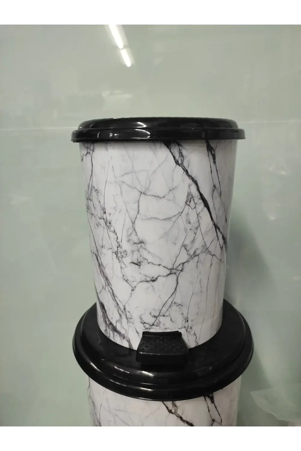 3'lü Mermer Desen Pedallı Çöp Kovası Seti