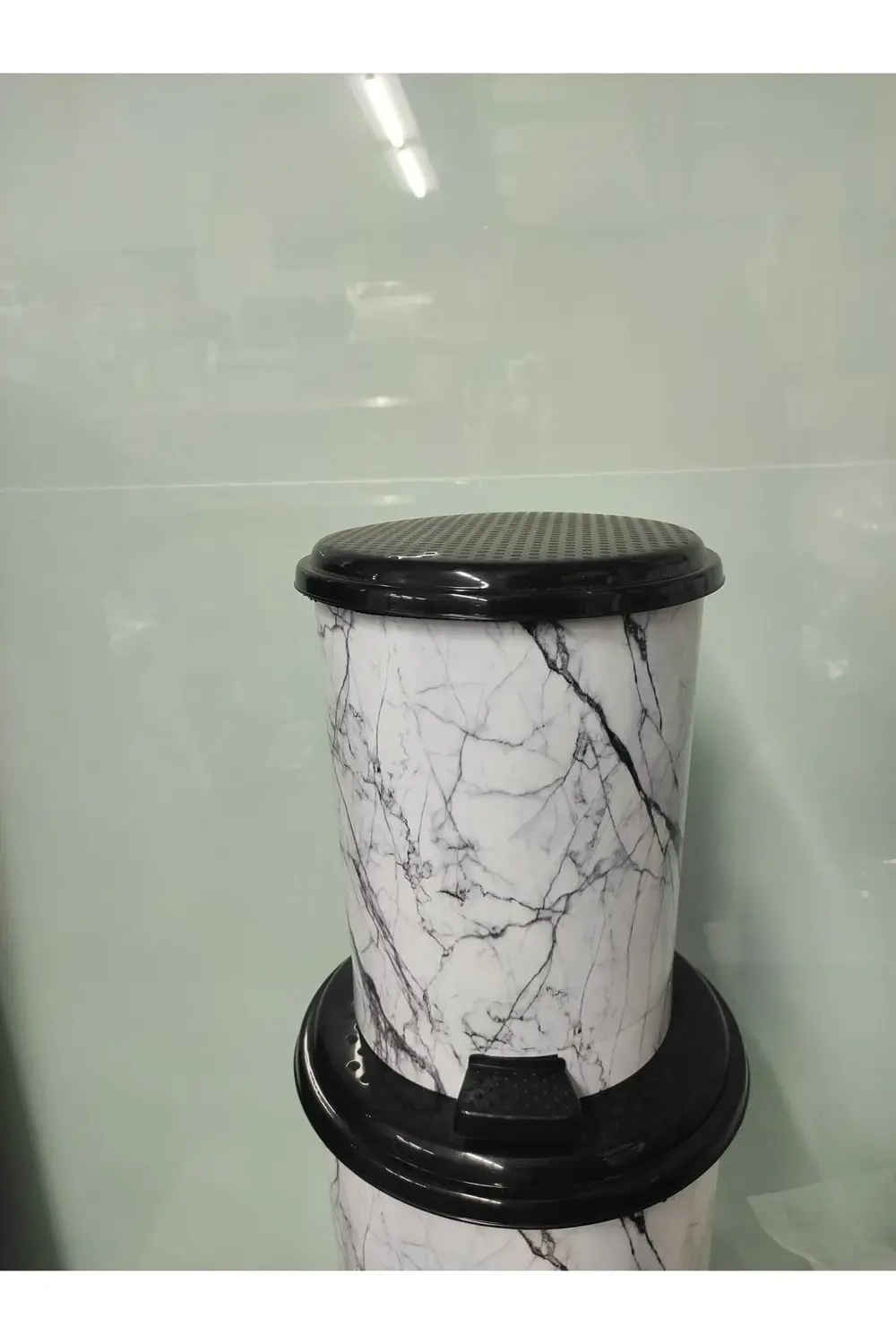 3'lü Mermer Desen Pedallı Çöp Kovası Seti