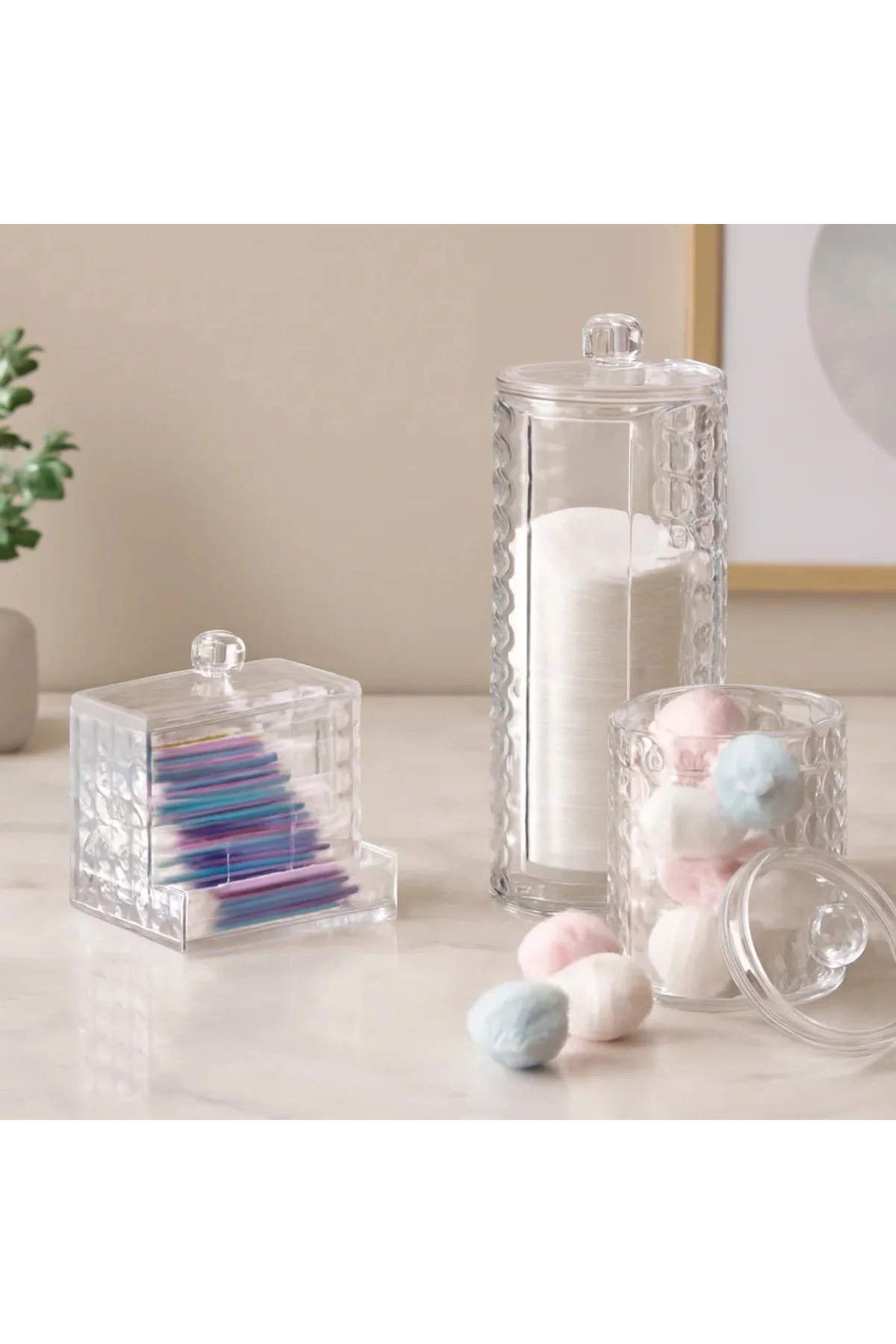 3'lü Mika Kristal Plastik Organizer Seti - Kulak Pamukluk, Makyaj Pamuğu, Mendillik 3'lü Mika Kristal Plastik Organizer Seti - Kulak Pamukluk, Makyaj Pamuğu, Mendillik