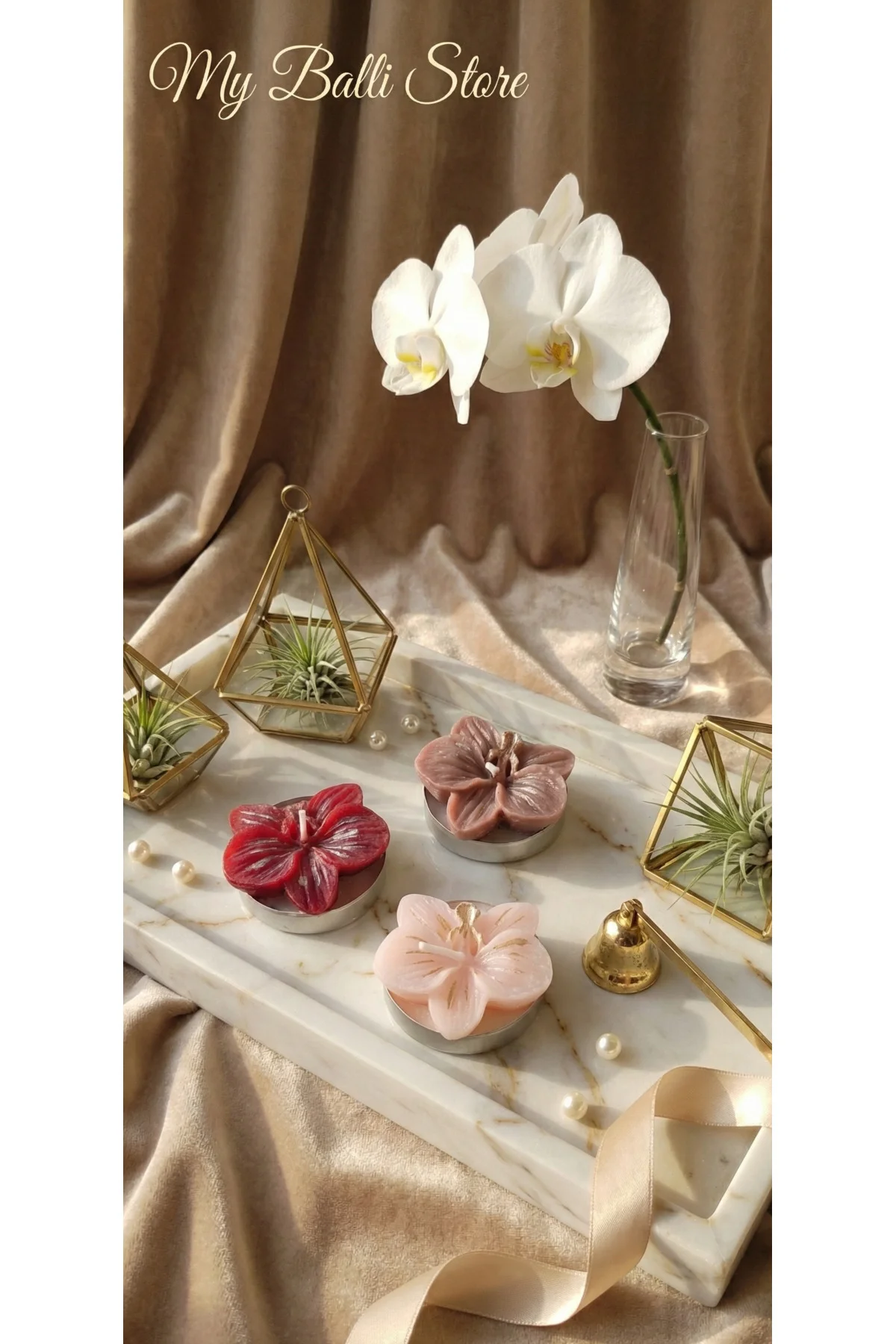 3'lü Orkide Tealight Dekoratif Soya Mum