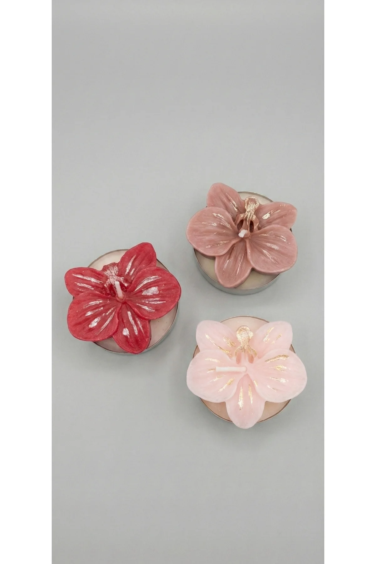 3'lü Orkide Tealight Dekoratif Soya Mum