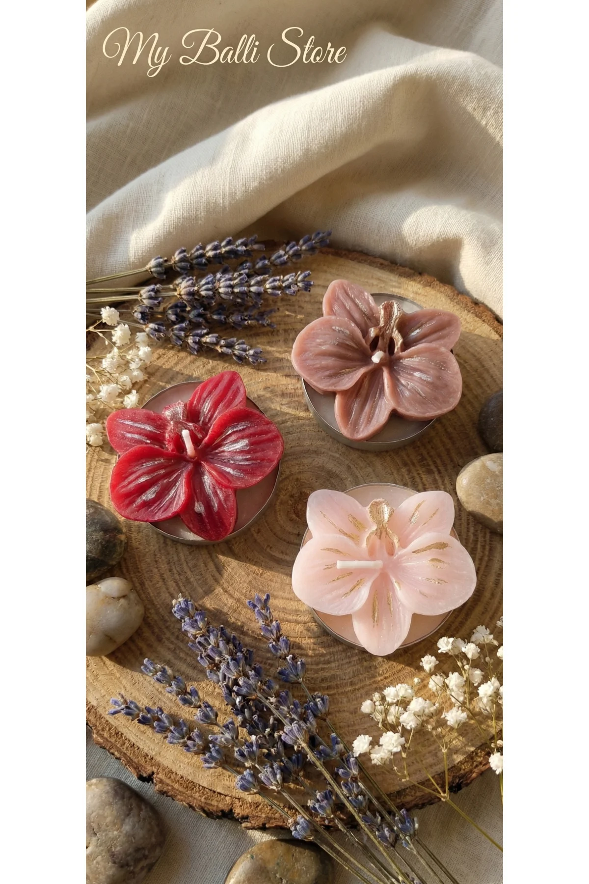 3'lü Orkide Tealight Dekoratif Soya Mum