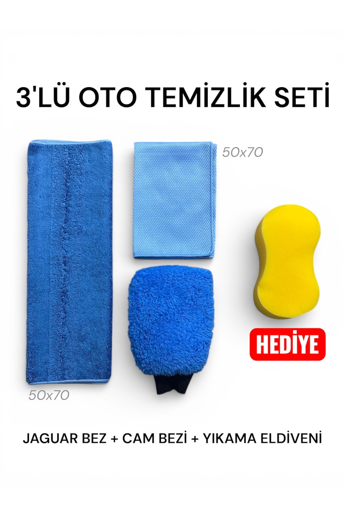 3'LÜ OTO YIKAMA SETİ, JAGUAR BEZ + MİKROFİBER CAM BEZİ + YIKAMA E