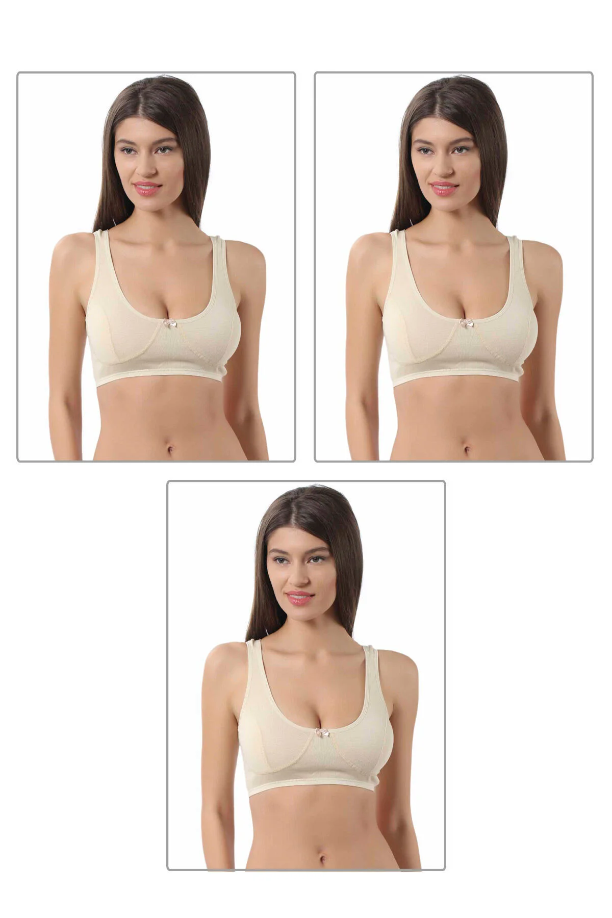 3'lü Paket %100 Pamuklu Ribana Boş Kap Balensiz Yarım Sütyen