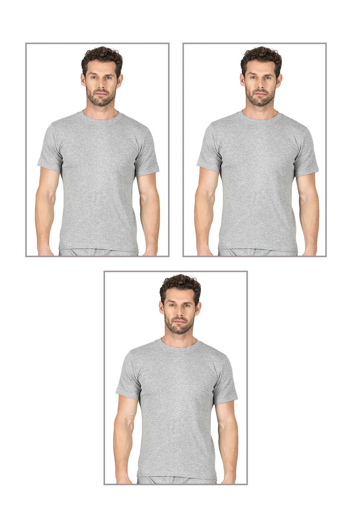 3'lü Paket Erkek Ribana Esnek Rahat Kapalı Yaka Yarım Kol Atlet F