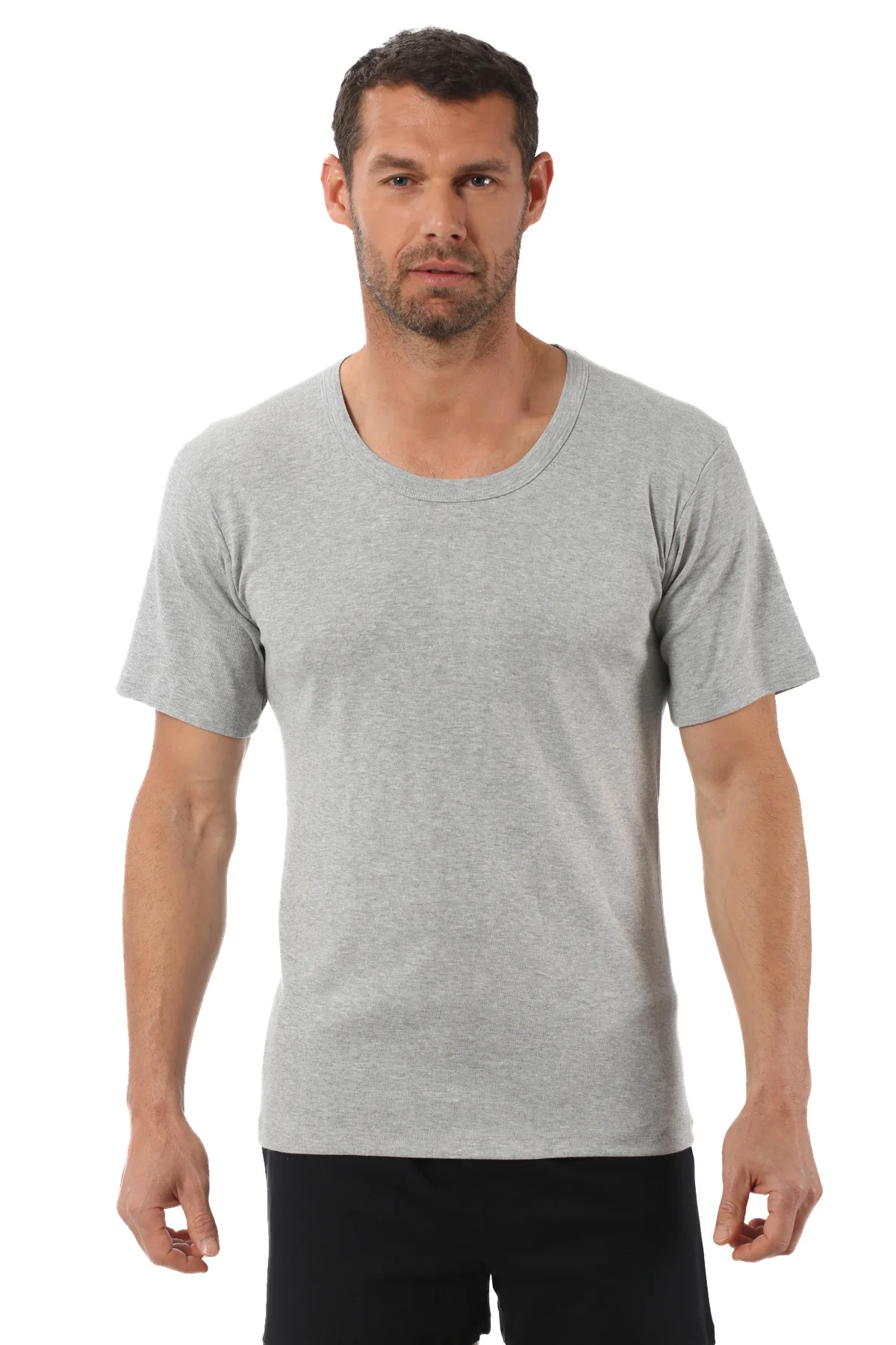 3'lü Paket Erkek Ribana Pamuklu Esnek Rahat Geniş Yaka Kısa Kollu