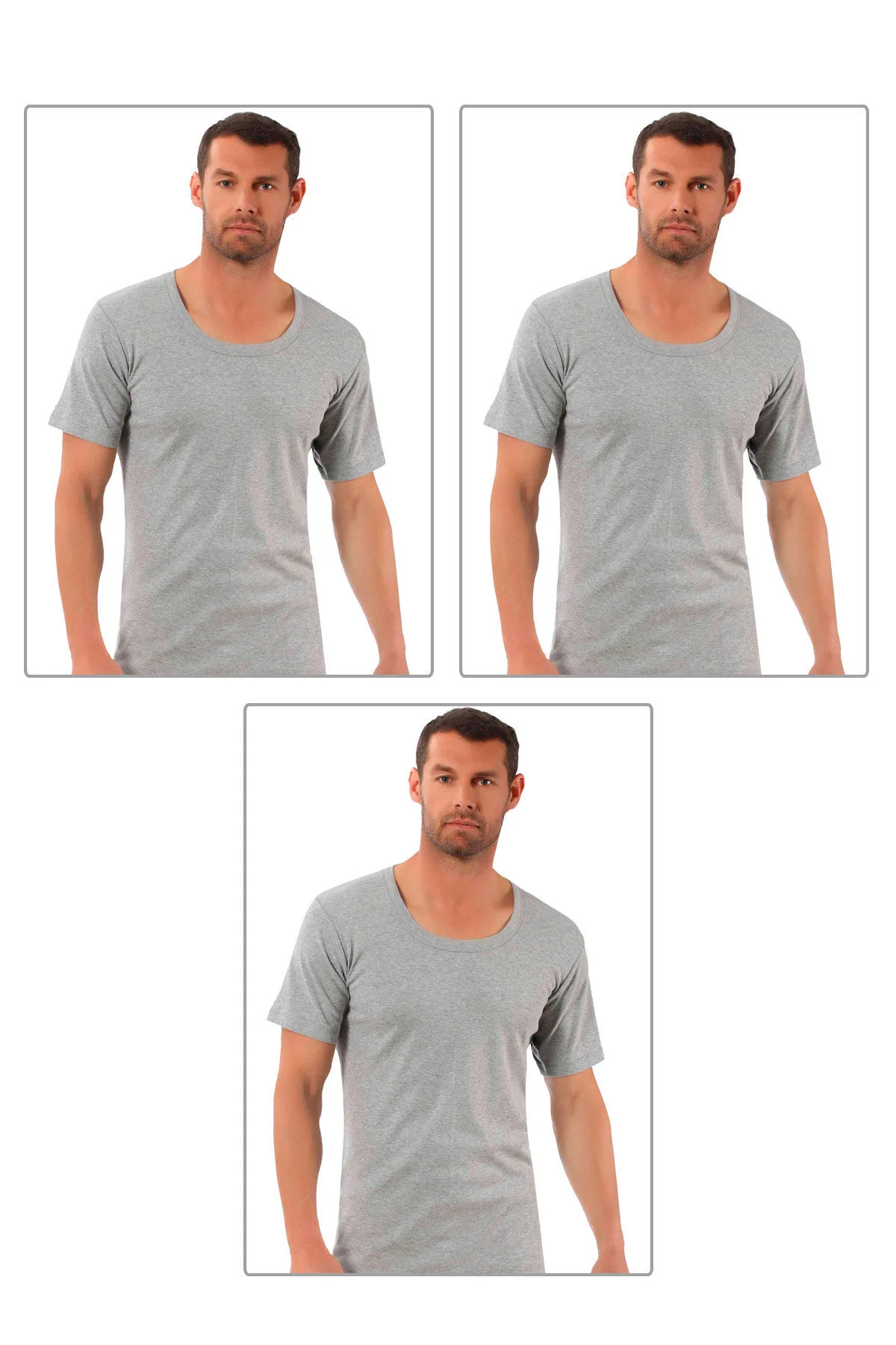 3'lü Paket Erkek Ribana Pamuklu Esnek Rahat Geniş Yaka Kısa Kollu