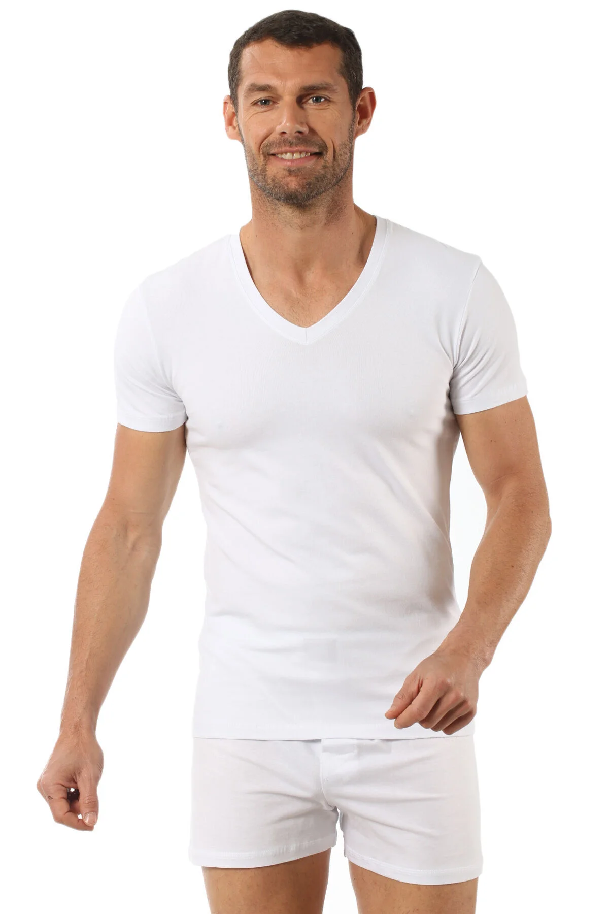 3'Lü Paket Erkek V Yaka Yarım Kol Pamuklu Tişört Fanila