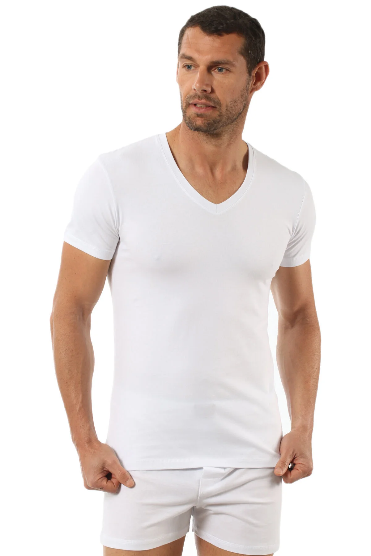 3'Lü Paket Erkek V Yaka Yarım Kol Pamuklu Tişört Fanila