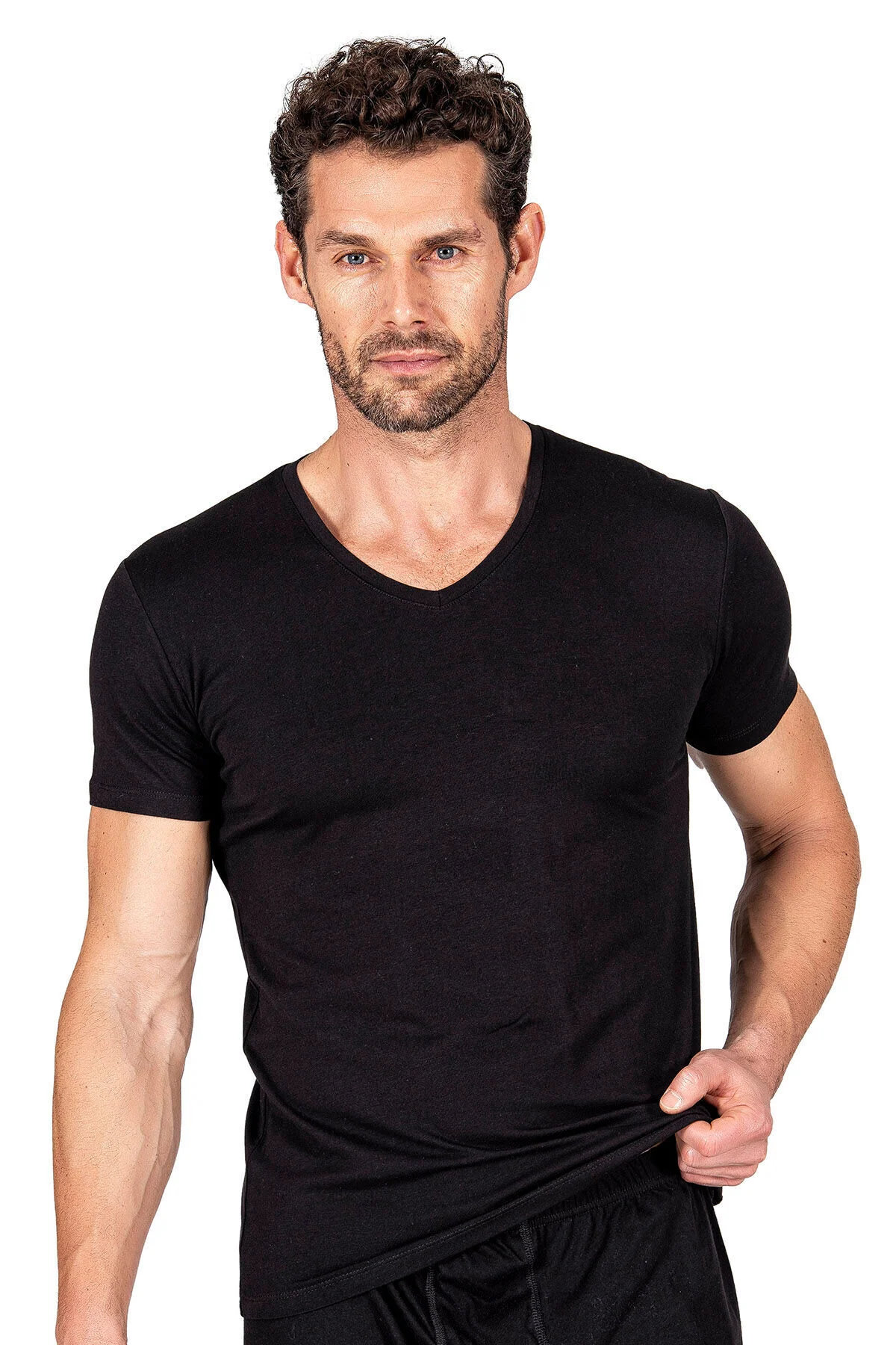 3'LÜ Paket Erkek V Yaka Pamuklu Modal Esnek Rahat Kısa Kollu Tişö