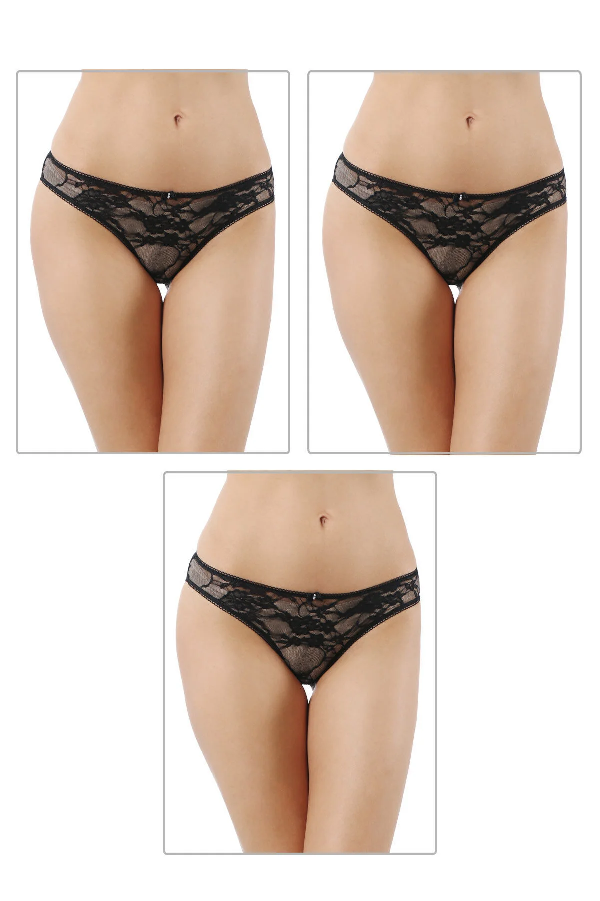 3'lü Paket Kadın Pamuklu Ön Kısmı Dantelli Slip Külot