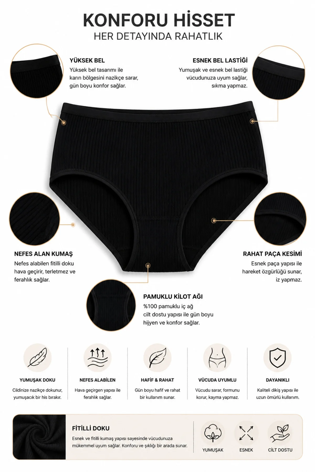 3'lü Paket Yüksek Bel Çizgili Bato Kadın Külot %100 Pamuk Geniş Kalıp Siyah Beyaz Ten M-3XL 3'lü Paket Yüksek Bel Çizgili Bato Kadın Külot %100 Pamuk Geniş Kalıp Siyah Beyaz Ten M-3XL
