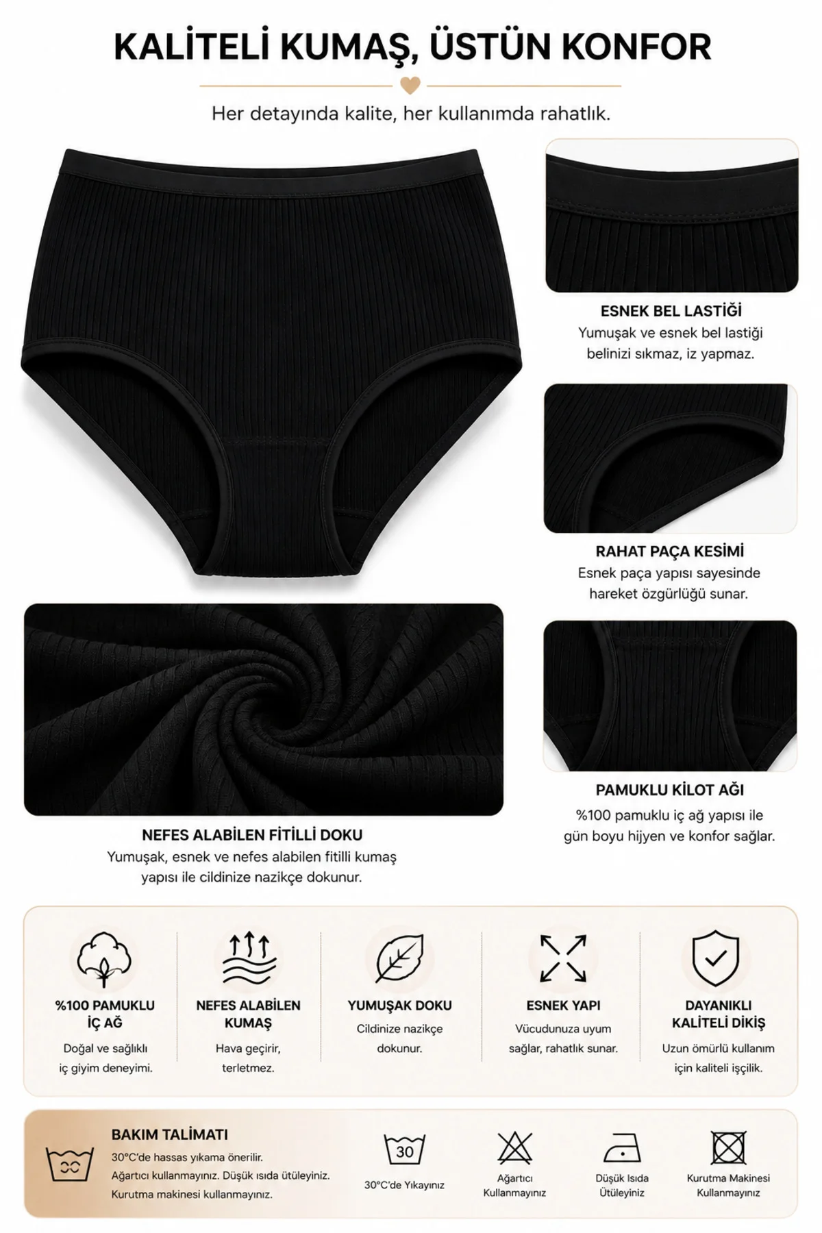 3'lü Paket Yüksek Bel Çizgili Bato Kadın Külot %100 Pamuk Geniş Kalıp Siyah Beyaz Ten M-3XL 3'lü Paket Yüksek Bel Çizgili Bato Kadın Külot %100 Pamuk Geniş Kalıp Siyah Beyaz Ten M-3XL