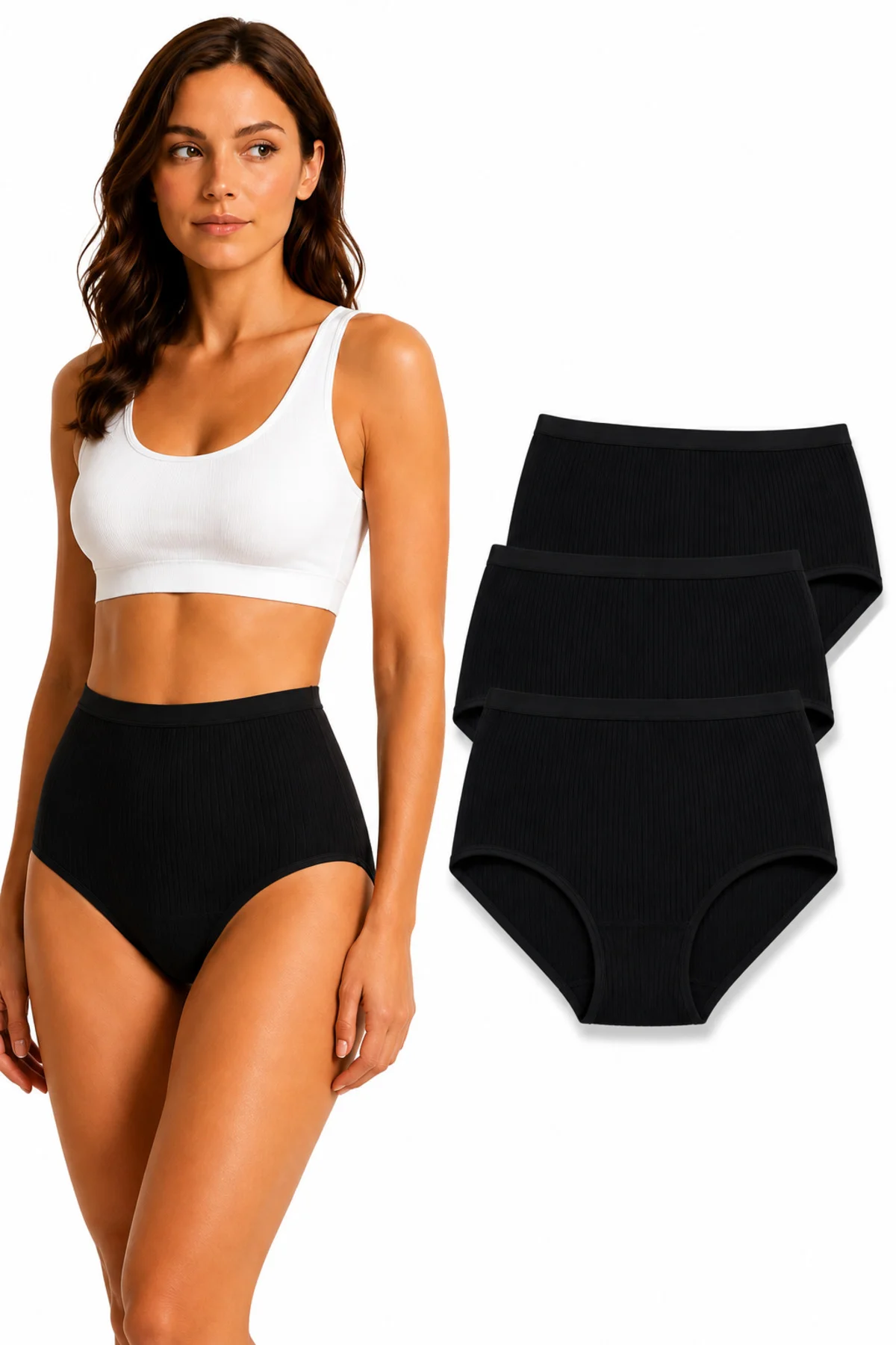 3'lü Paket Yüksek Bel Çizgili Bato Kadın Külot %100 Pamuk Geniş Kalıp Siyah Beyaz Ten M-3XL 3'lü Paket Yüksek Bel Çizgili Bato Kadın Külot %100 Pamuk Geniş Kalıp Siyah Beyaz Ten M-3XL