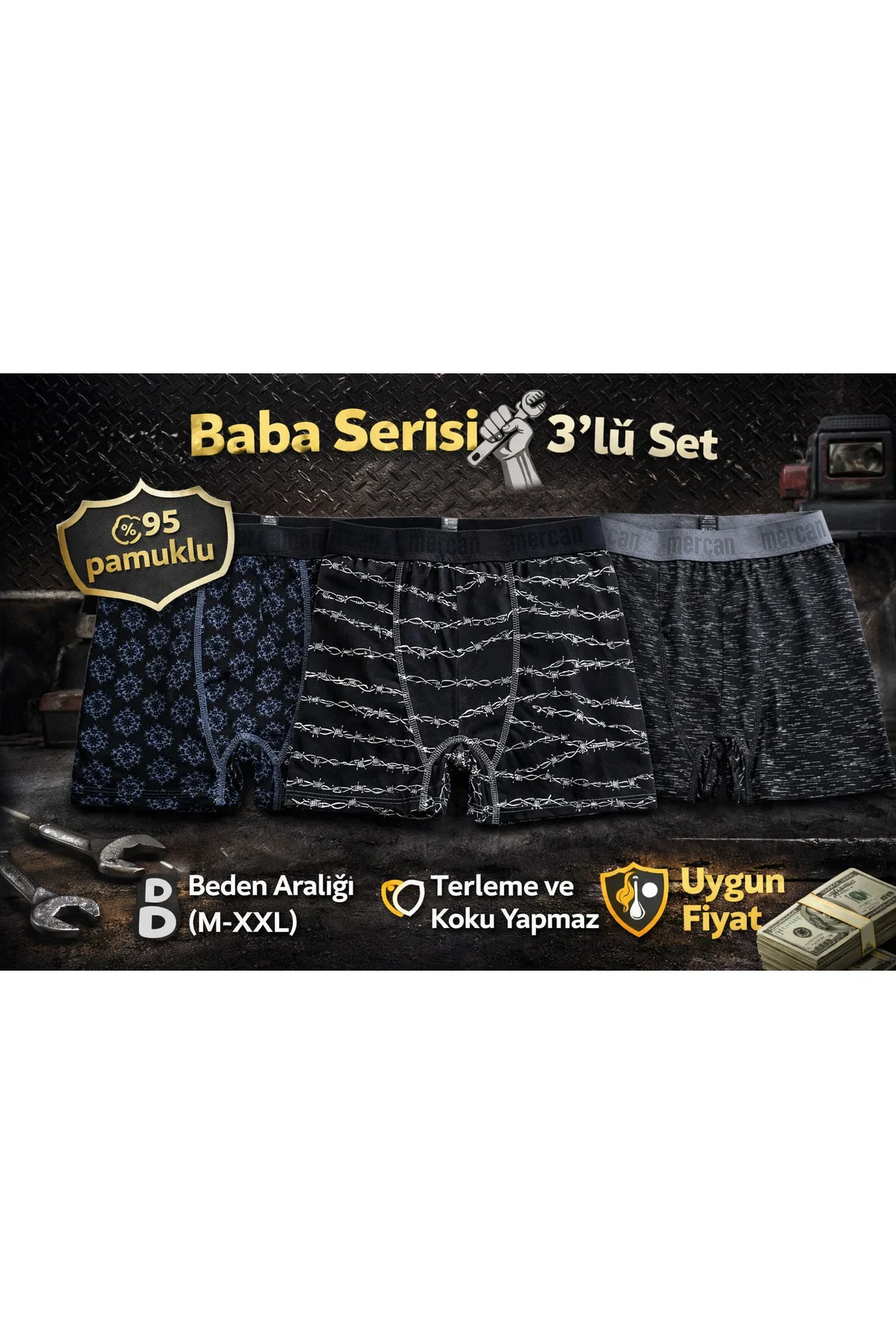 3'lü PAMUKLU BOXER - BABA SERİSİ, TERLEME ve KOKU YAPMAZ
