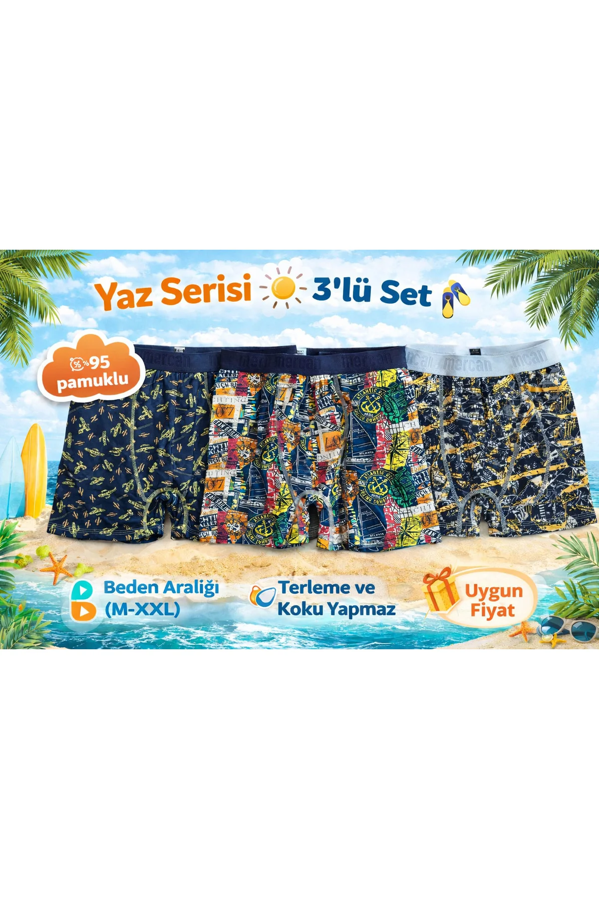 3'lü PAMUKLU BOXER - YAZI HİSSET, TERLEME ve KOKU YAPMAZ