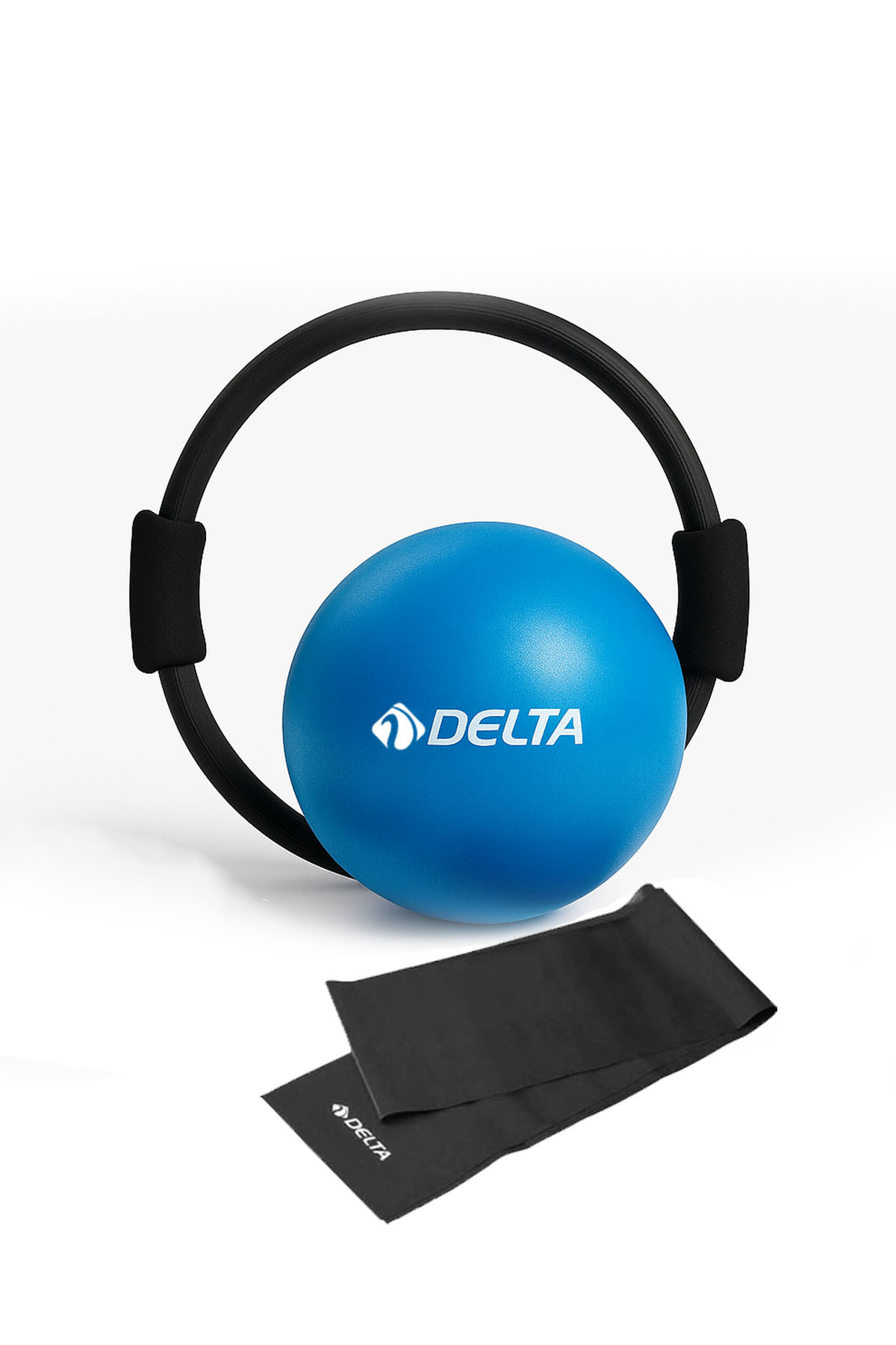 3’lü Pilates Seti – Siyah Çember + Siyah 120x15 Cm Bant + Mavi 20