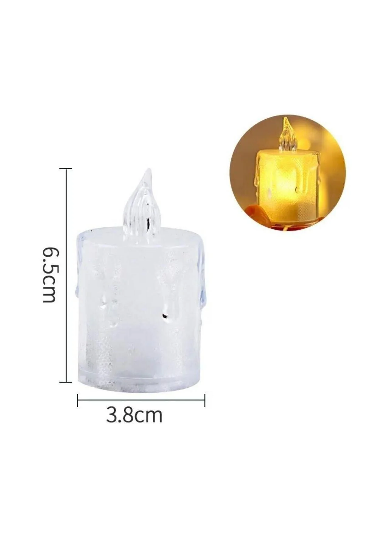 3'lü Pilli Dekoratif Simli Led Mum 6.5 Cm