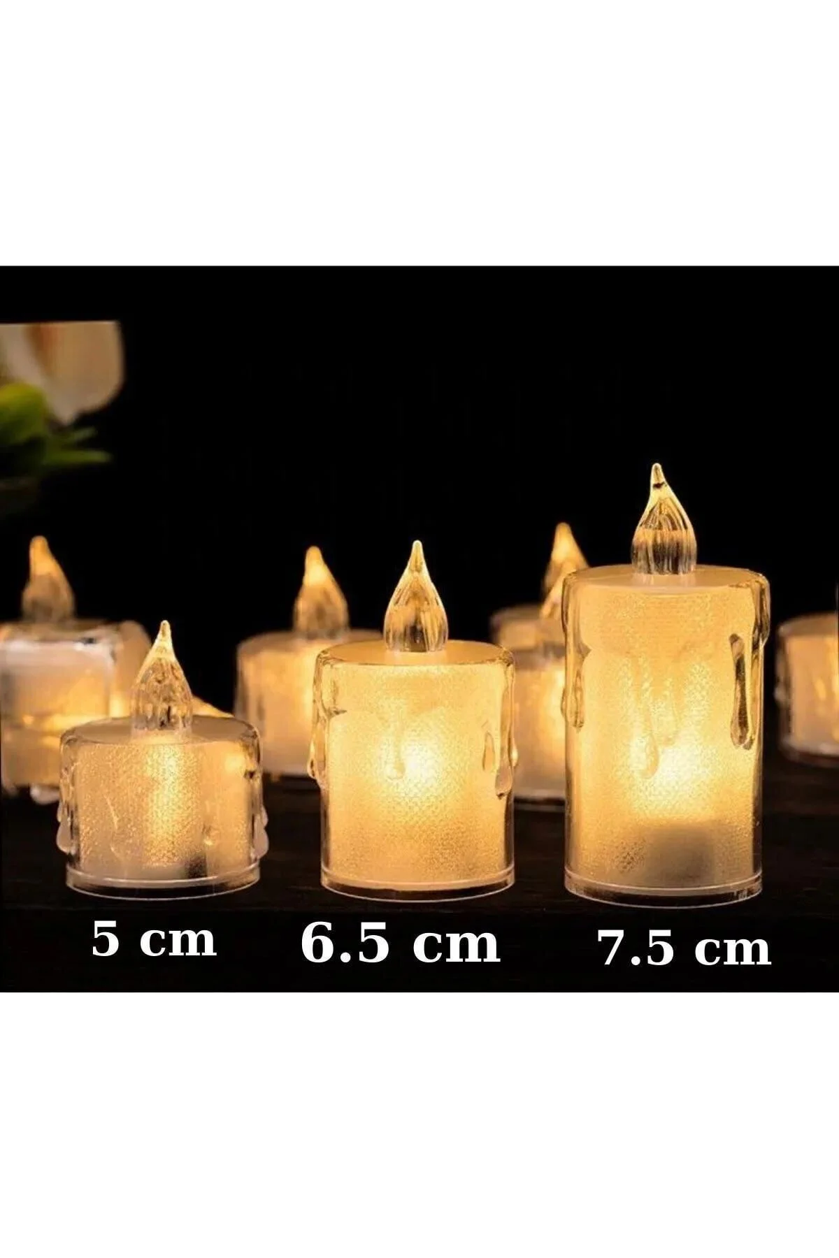 3'lü Pilli Dekoratif Simli Led Mum 5cm