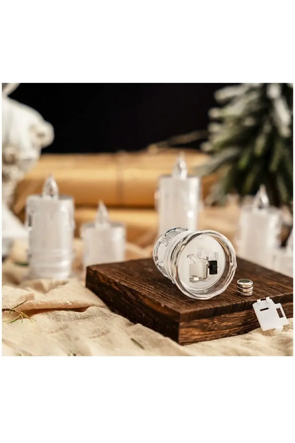 3'lü Pilli Dekoratif Simli Led Mum 7.5 Cm