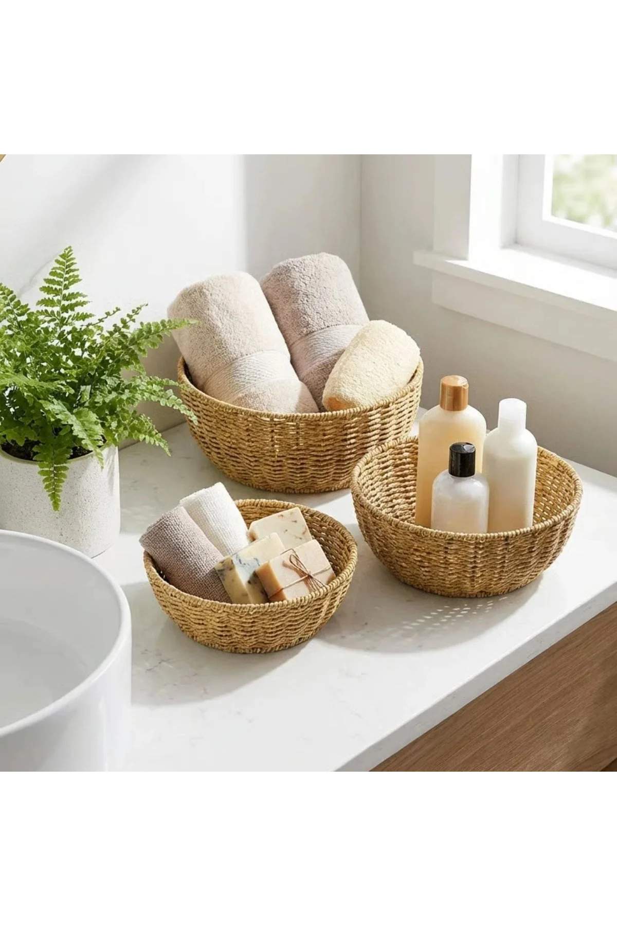 3’lü Plastik Rattan Çanak Seti – Hasır Görünümlü İç İçe Geçebilen Sunum ve Düzenleme Kaseleri, Mutfa 3’lü Plastik Rattan Çanak Seti – Hasır Görünümlü İç İçe Geçebilen Sunum ve Düzenleme Kaseleri, Mutfa