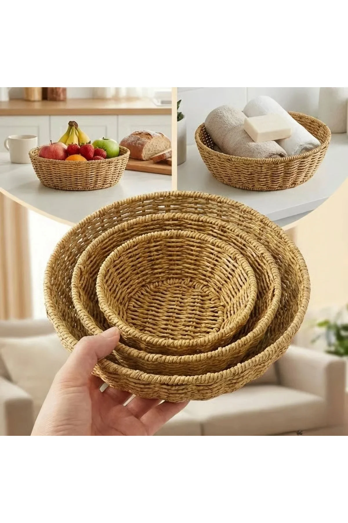 3’lü Plastik Rattan Çanak Seti – Hasır Görünümlü İç İçe Geçebilen Sunum ve Düzenleme Kaseleri, Mutfa 3’lü Plastik Rattan Çanak Seti – Hasır Görünümlü İç İçe Geçebilen Sunum ve Düzenleme Kaseleri, Mutfa