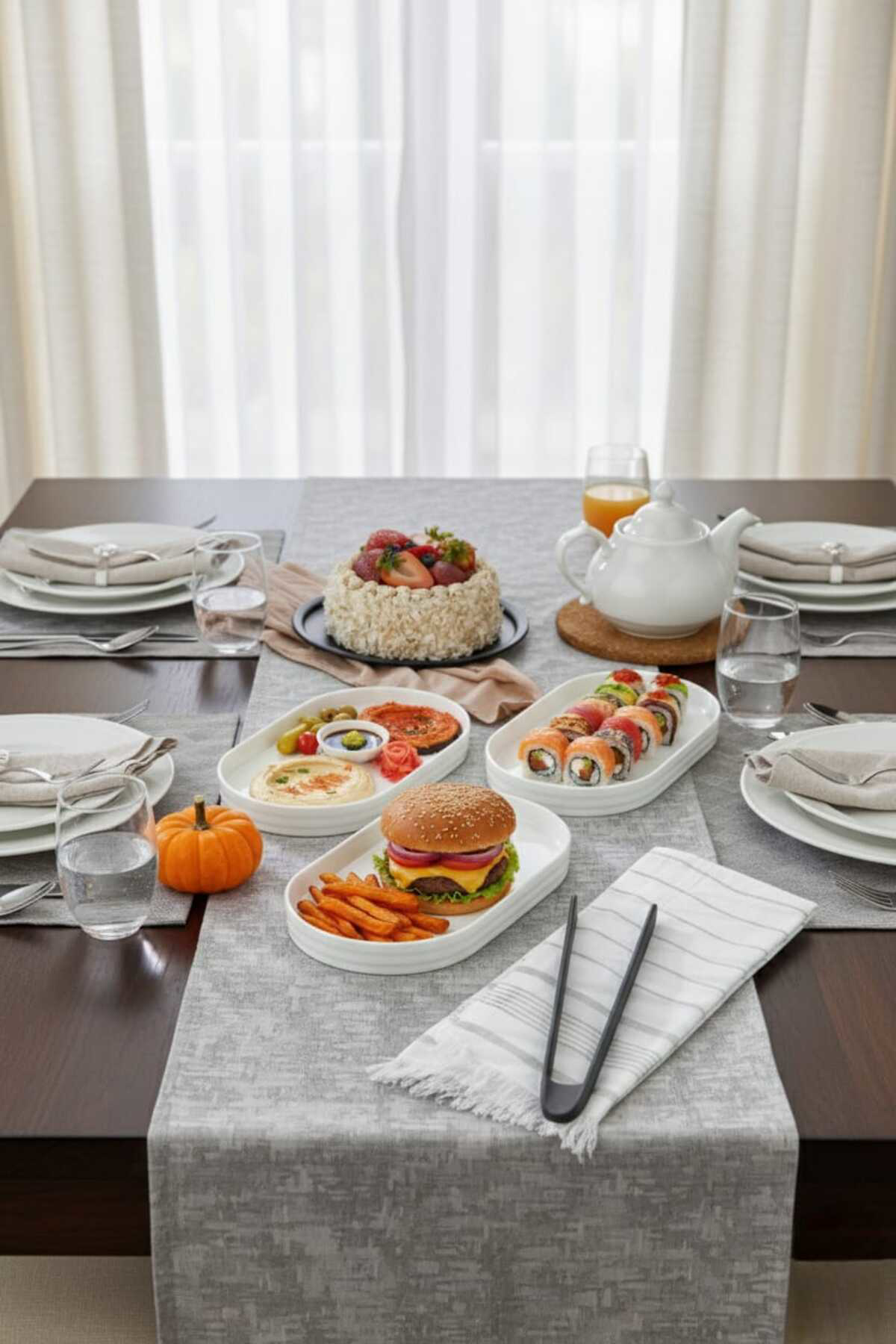 3’lü Porselen 26cm Dikdörtgen Servis ve Sunum Tabağı ”