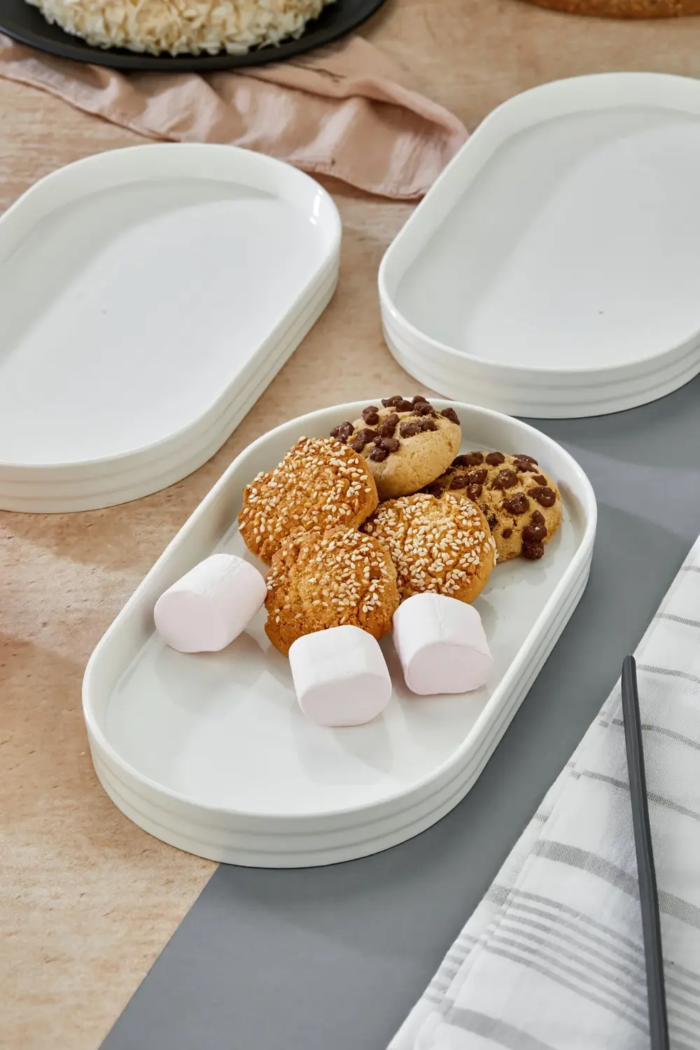 3’lü Porselen Dikdörtgen Servis ve Sunum Tabağı 26x15 cm”