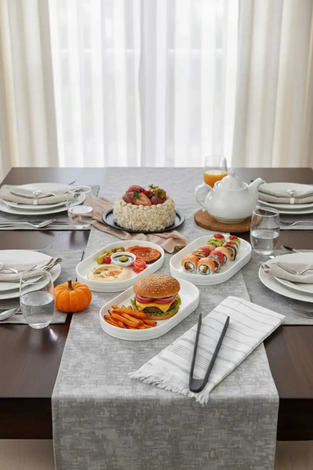 3’lü Porselen Dikdörtgen Servis ve Sunum Tabağı 26x15 cm”