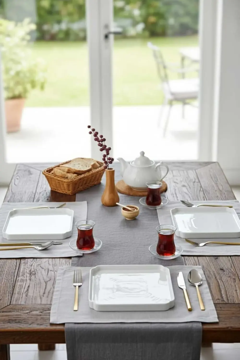 3’lü Porselen Kare Servis ve Sunum Tabağı Seti 23x23 cm – Şık Kah