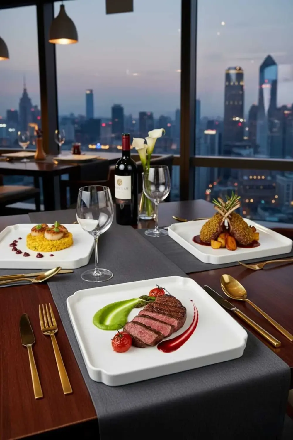 3’lü Porselen Kare Servis ve Sunum Tabağı Seti 23x23 cm – Şık Kah