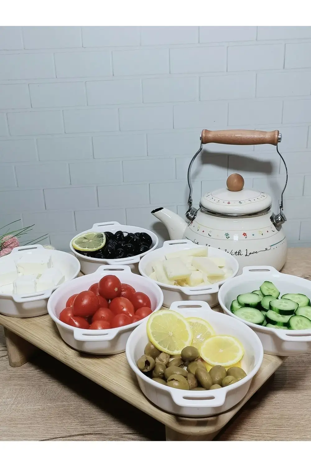 3'lü Porselen Kulplu Kahvaltılık Kase-tabak