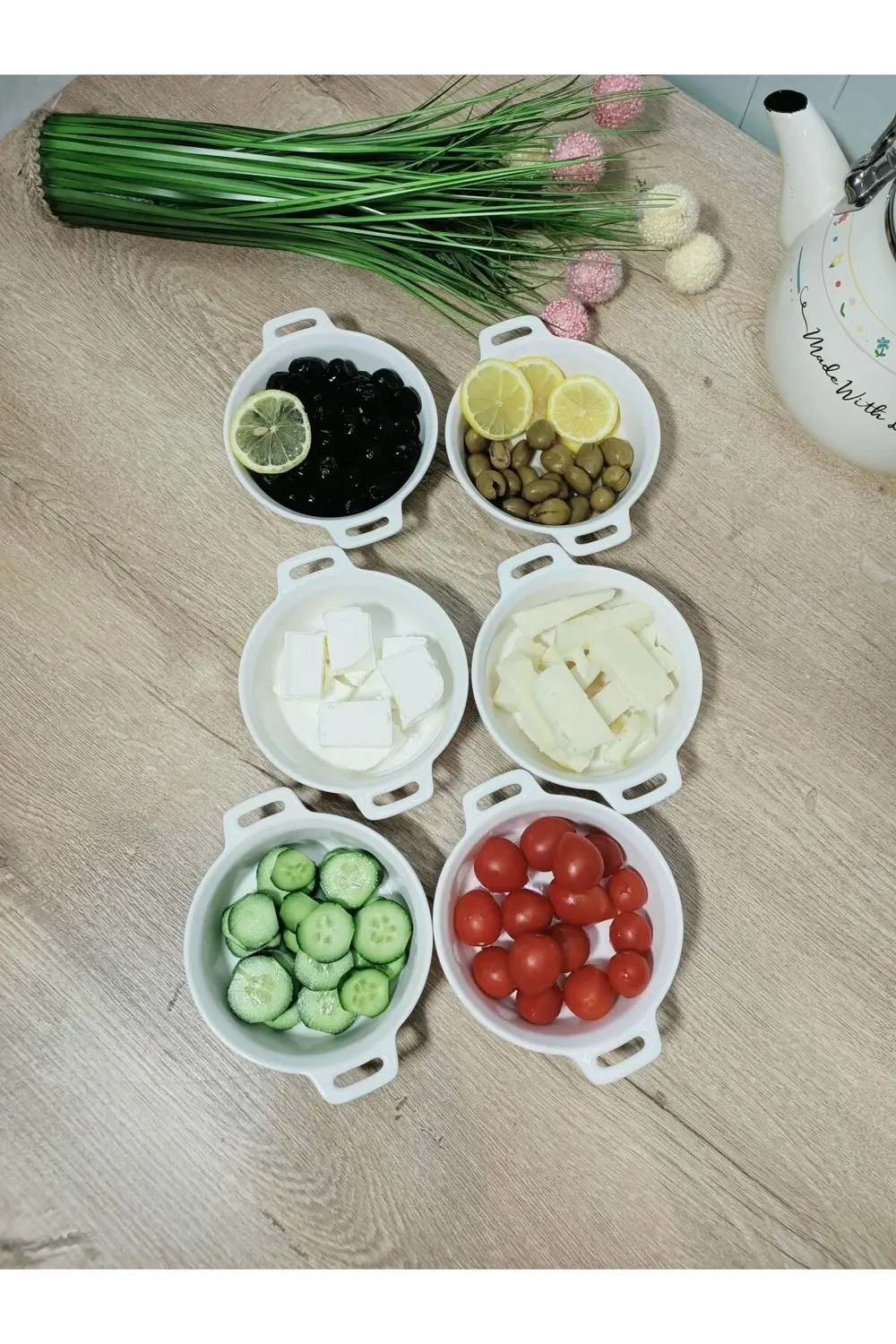 3'lü Porselen Kulplu Kahvaltılık Kase-tabak