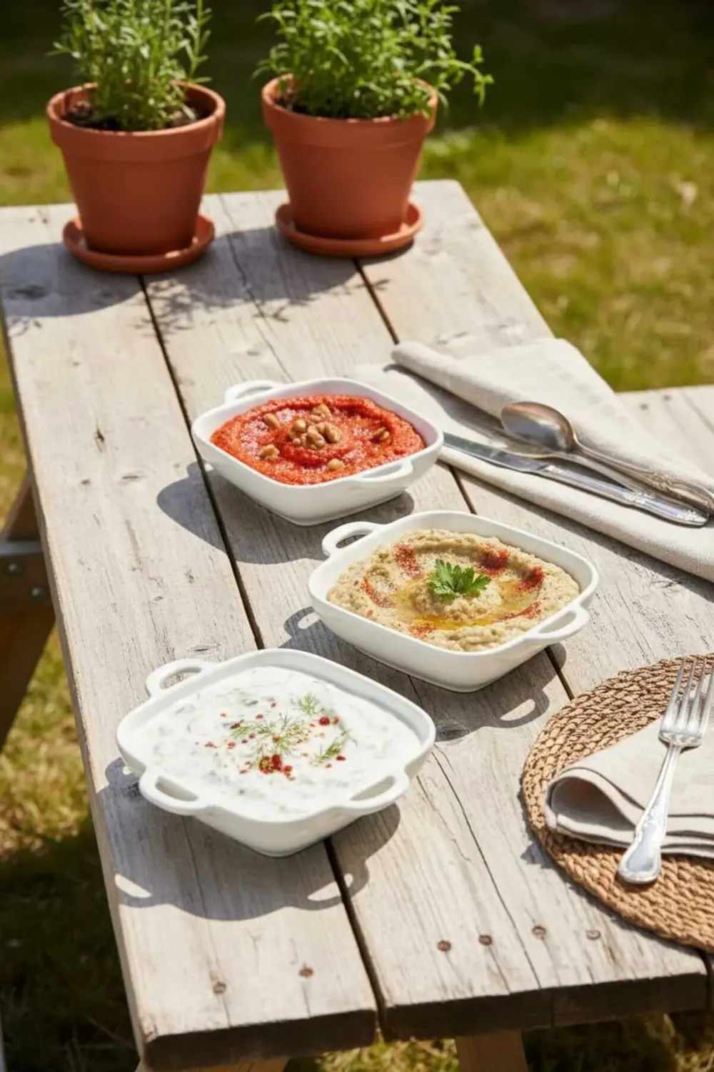 3'lü Porselen Kulplu Kare Sunum ve Meze Kasesi 15x12x3,5 cm – Şık