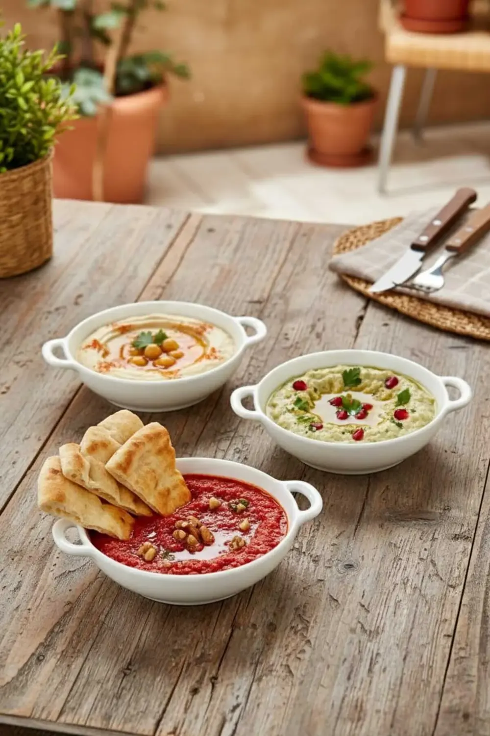 3’lü Porselen Kulplu Yuvarlak Sunum ve Meze Kasesi Seti 15x12x3,5