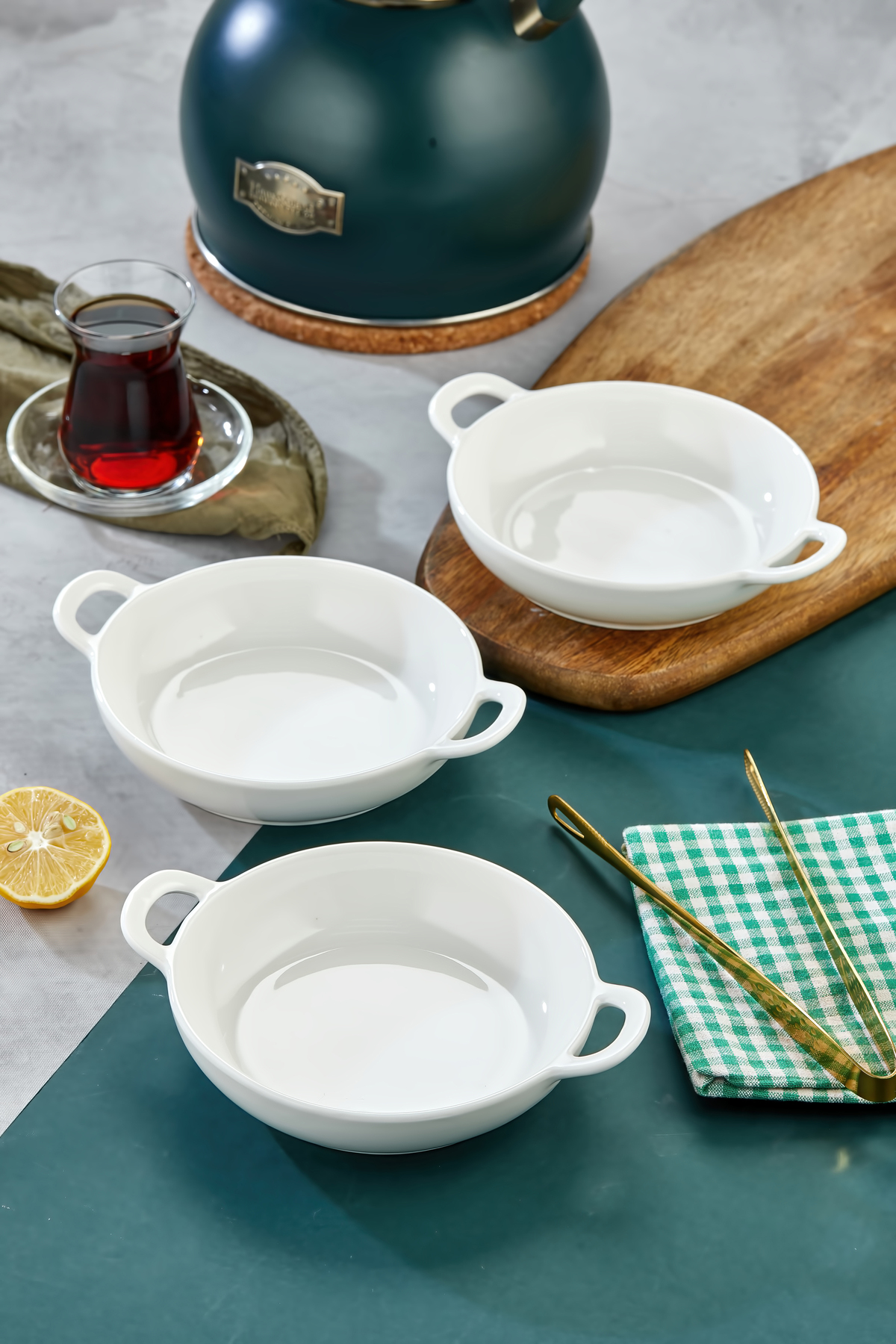 3’lü Porselen Oval Kulplu Meze ve Servis Kasesi Seti 19x15x4,5 cm – Şık Sunum Tabakları