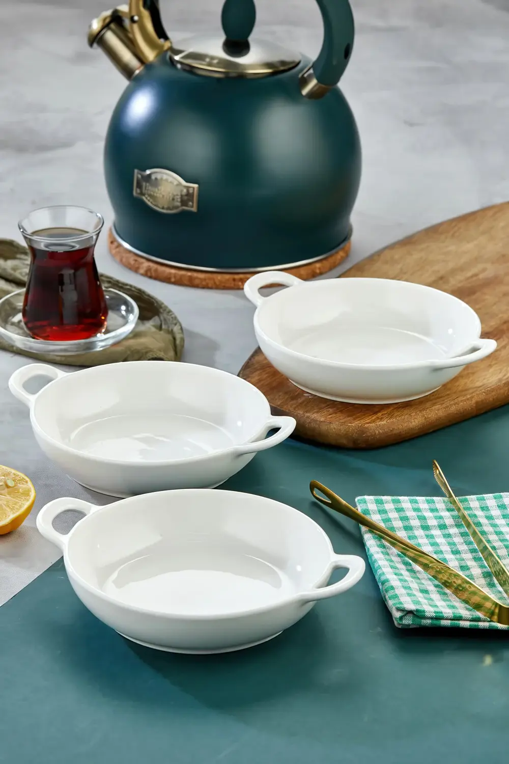 3’lü Porselen Oval Kulplu Meze ve Servis Kasesi Seti 19x15x4,5 cm