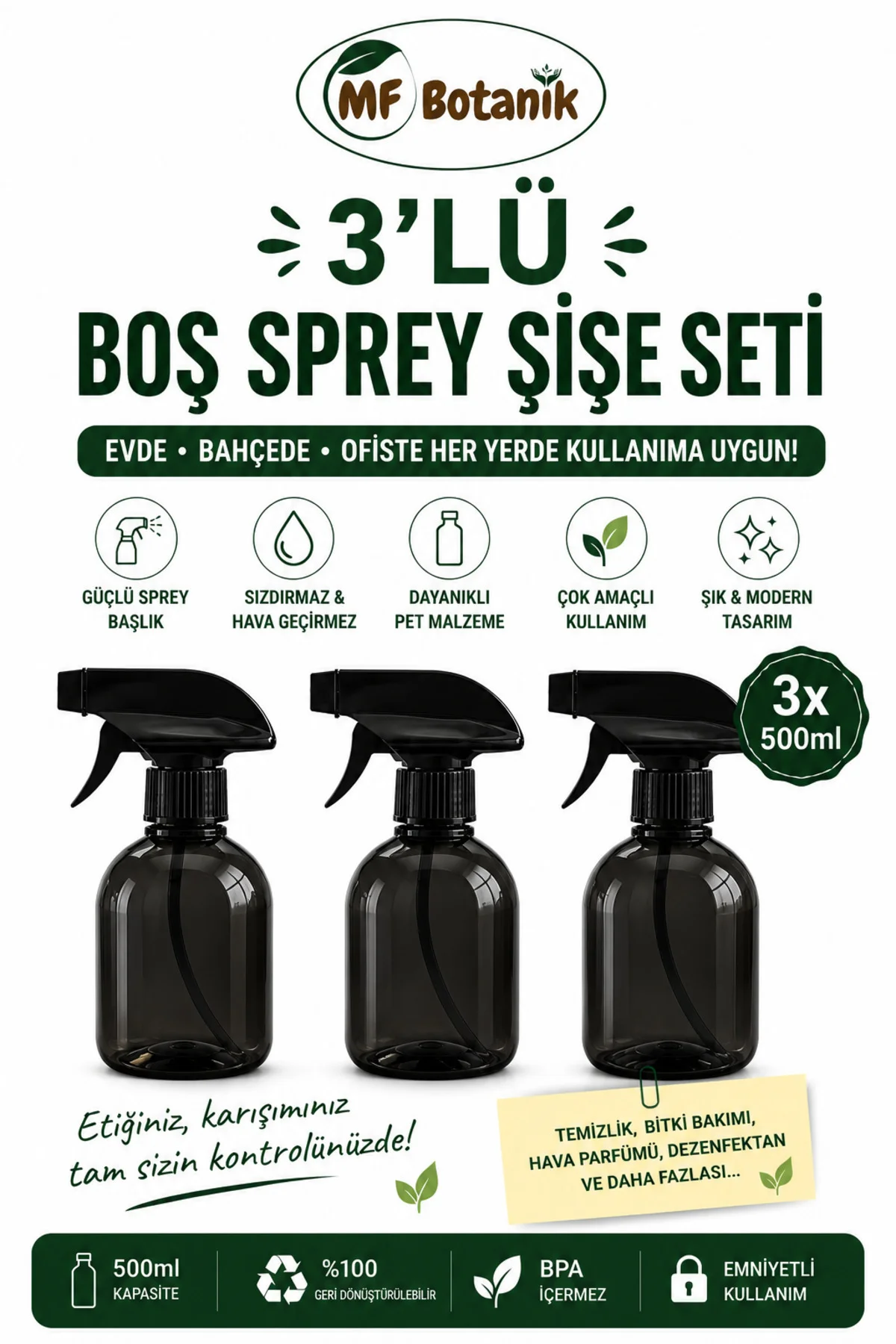 3’lü Premium Dekoratif Boş Şişe Seti 500 ml Fiyatı, Yorumları ve Özellikleri