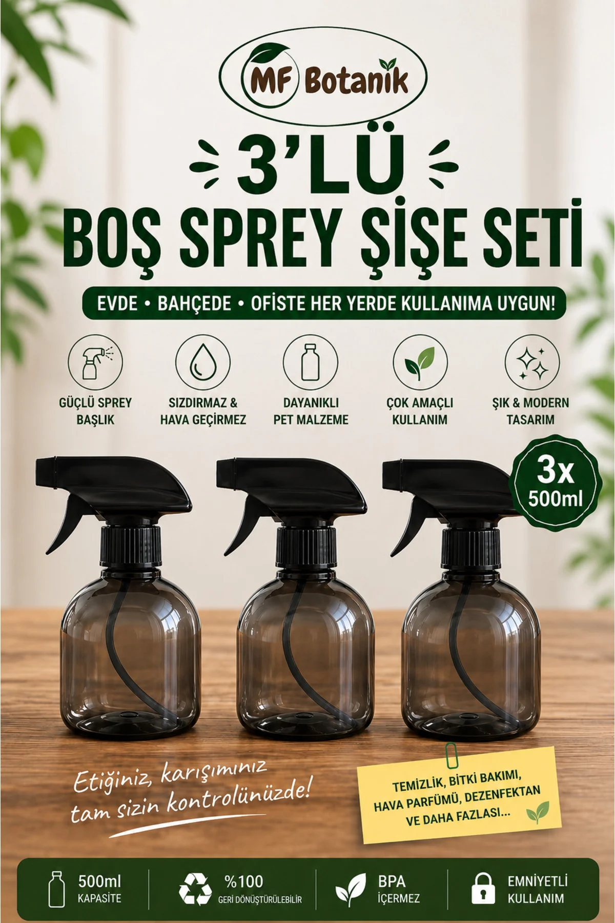 3’lü Premium Dekoratif Boş Şişe Seti 500 ml Fiyatı, Yorumları ve Özellikleri