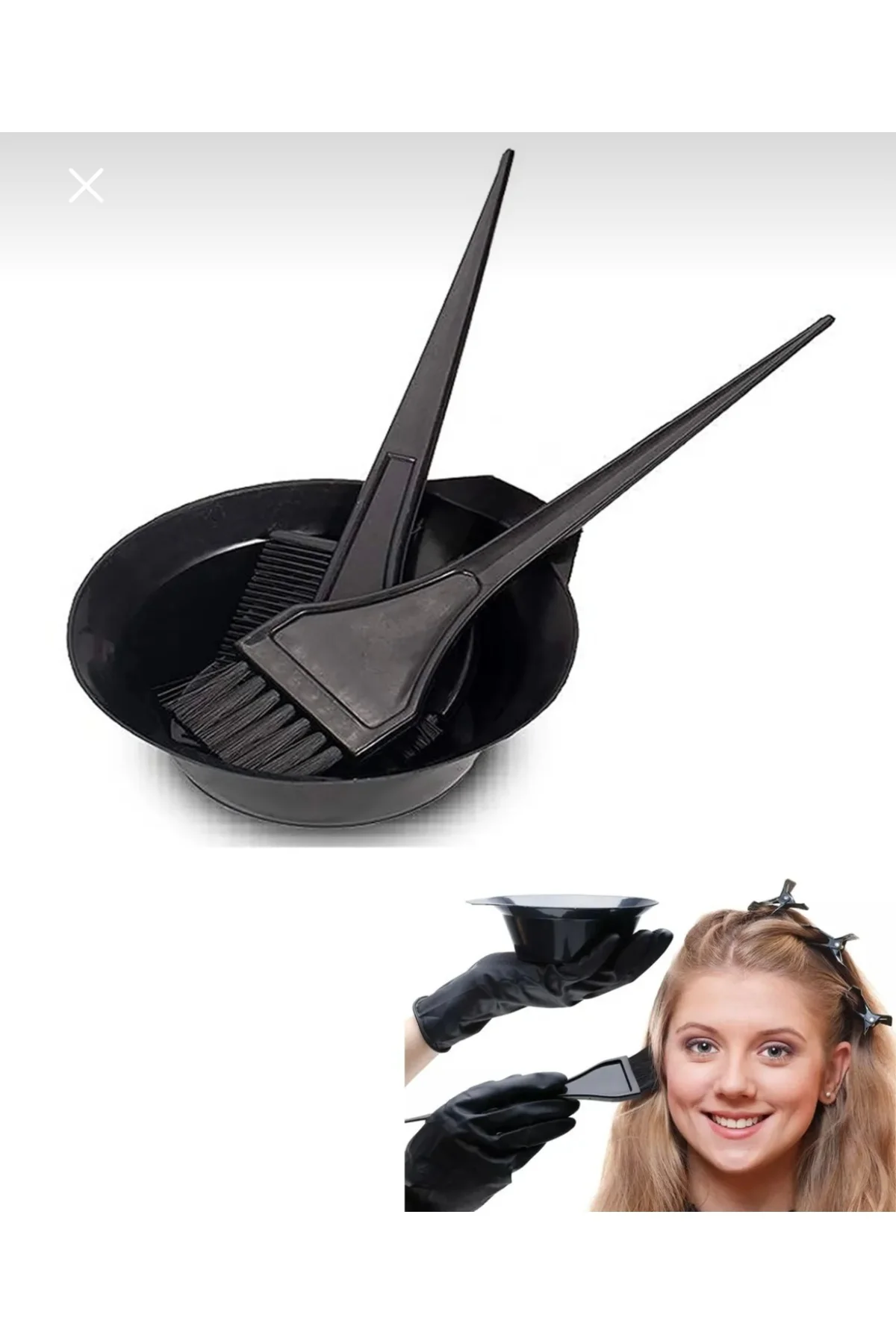 3’lü Saç Boyama Seti | Boya Kabı, Fırça Ve Saç Ayırma Tarağı – Ev