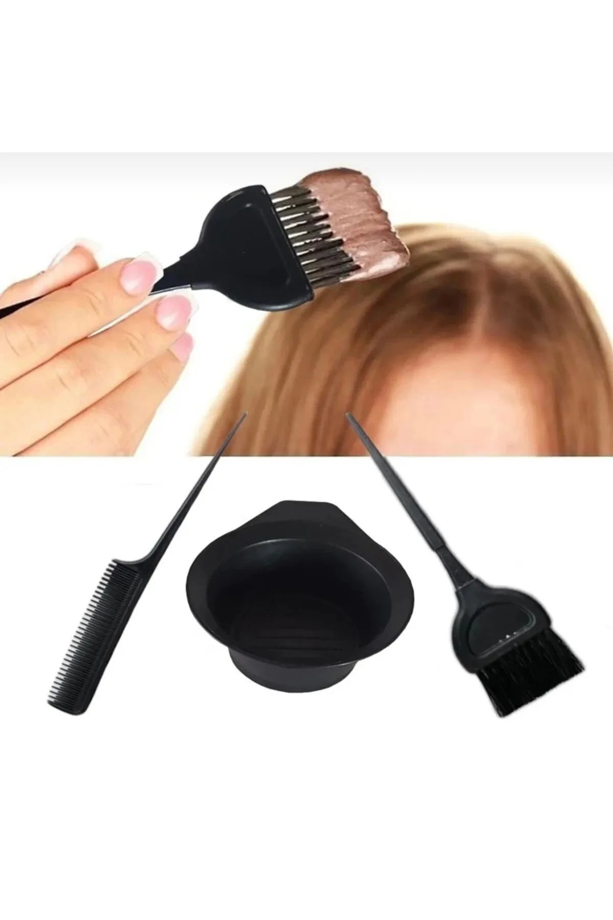 3’lü Saç Boyama Seti | Boya Kabı, Fırça Ve Saç Ayırma Tarağı – Ev
