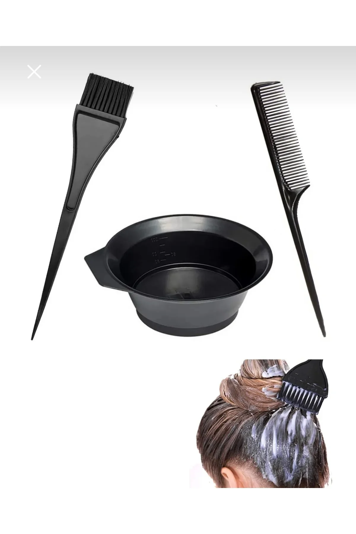 3’lü Saç Boyama Seti | Boya Kabı, Fırça Ve Saç Ayırma Tarağı – Ev
