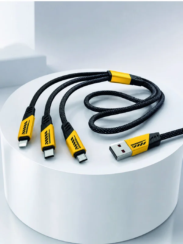 3'lü Şarj Kablosu Hızlı Şarj Destekli Dayanıklı Örgü USB Kablo