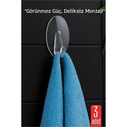 3'lü Şeffaf Kendinden Yapışkanlı Duvar Askısı – 5.5 x 3.2 cm | İz