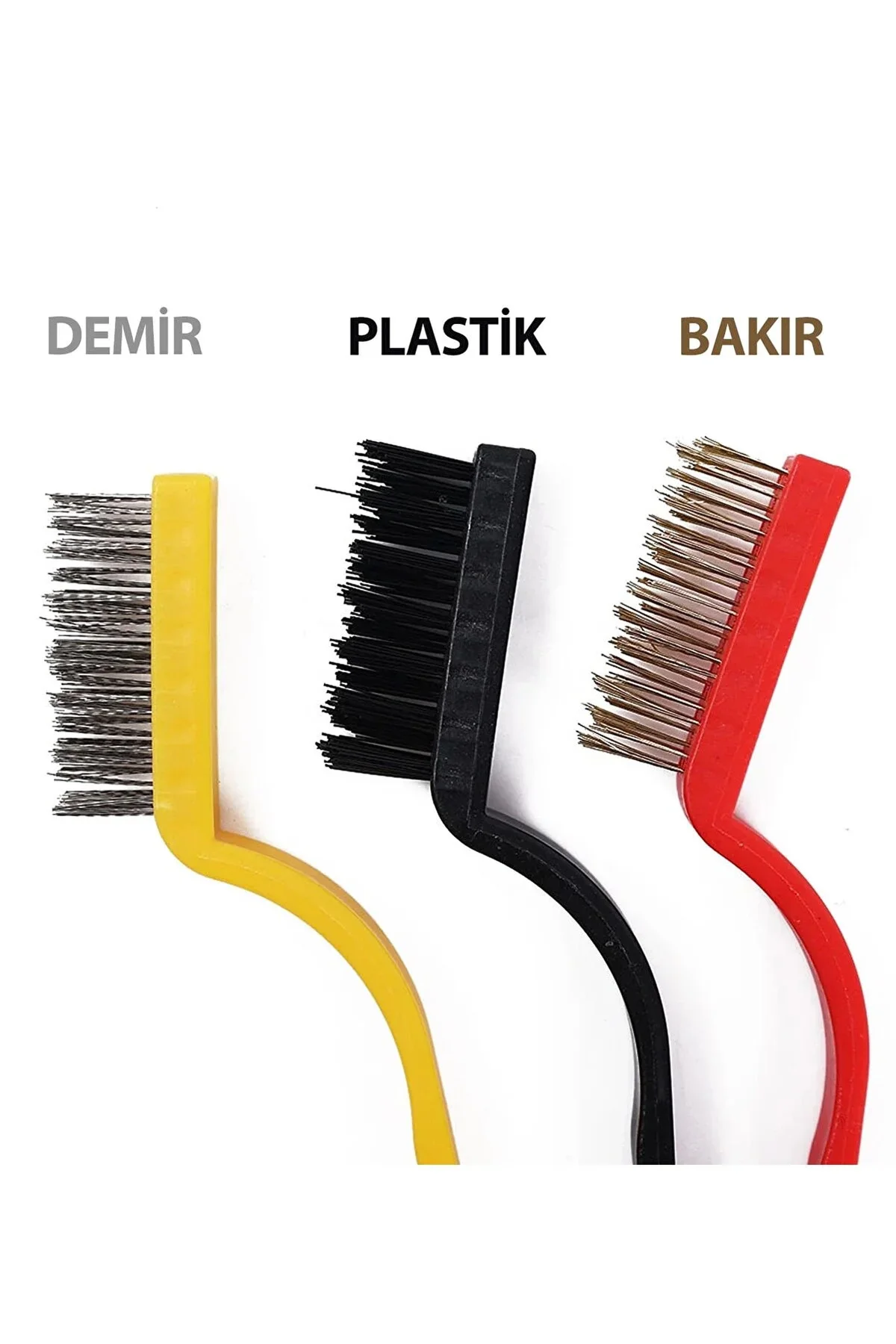 3’lü Sert Tel Fırça Seti – Bakır, Demir Ve Plastik Fırça Ile Zorl