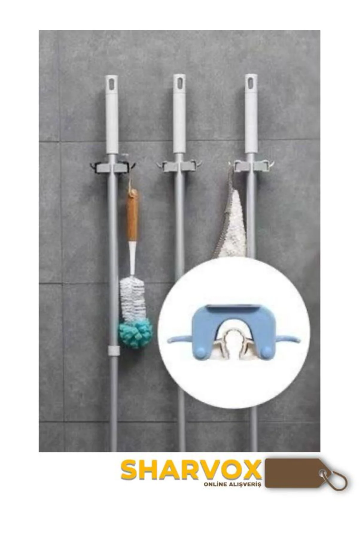 3'LÜ Set Çok Amaçlı Mob Askısı Sap Tutucu Paspas ,Süpürge, Fırça Ve Mutfak ve Banyo Askısı