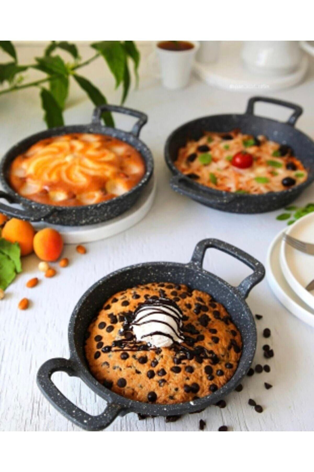 3'lü Set Döküm Siyah Granit Sahan Tava 22cm-20cm-18cm
