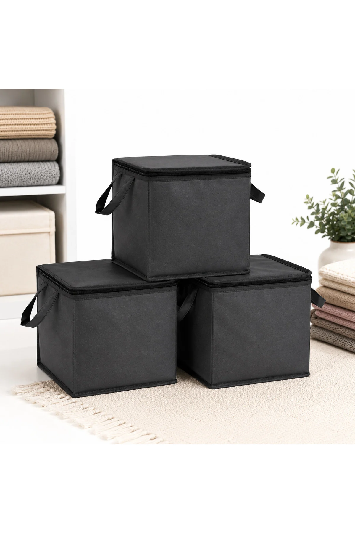 3’lü Set Mini Hurç Antrasit 25x25x25 cm Fermuarlı Çorap Kazak Havlu Saklama Hurcu 3’lü Set Mini Hurç Antrasit 25x25x25 cm Fermuarlı Çorap Kazak Havlu Saklama Hurcu