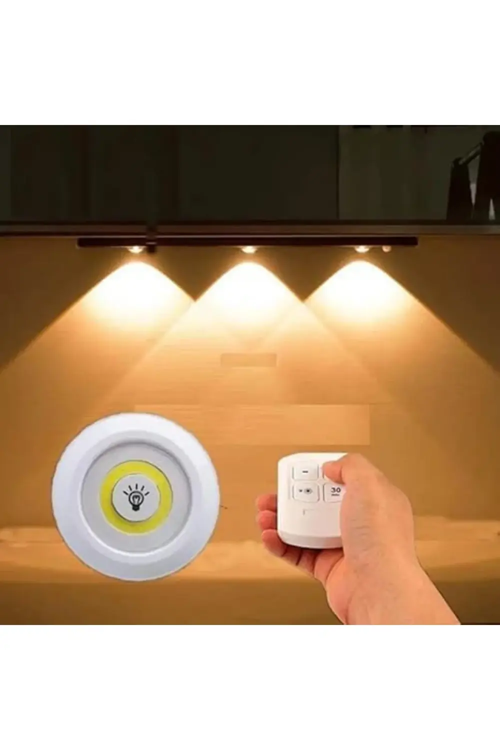 3'lü set, pille çalışır, uzaktan kumandalı, ayarlanabilir parlakl